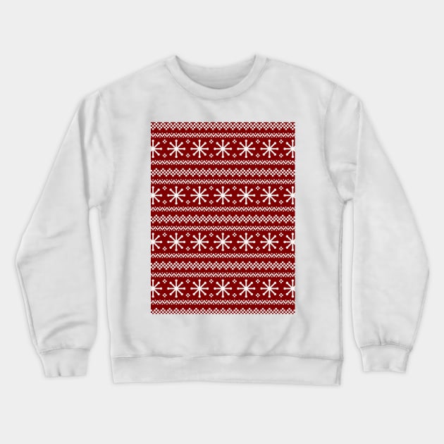 Large Dark Christmas Candy Apple Red Snowflake Stripes in White Crewneck Sweatshirt by podartist